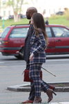 Minsk street fashion. 05/2020. Part 2 (looks: grey checkered men's suit, red dress boot, multicolored pantsuit, )
