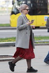 Minsk street fashion. 05/2020. Part 2 (looks: grey coat, red coat, black tights, black sneakers)