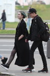 Minsk street fashion. 05/2020. Part 2 (looks: black sheer tights, black coat, black sneakers, multi-colored hair, black jacket, black baseball cap, black backpack)