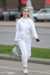 Minsk street fashion. 05/2020. Part 5 (looks: white jean jacket, white jeans, white backpack, white top)