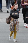 Minsk street fashion. 05/2020. Part 5 (looks: multicolored coat, brown bag, yellow jeans)