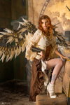 Olga. Steampunk hosiery photoshoot (looks: white stockings with lace top)