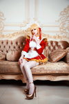Fate/Extra. Cosplay hosiery photoshoot (looks: white stockings with lace top, bronze pumps)