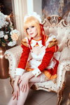 Fate/Extra. Cosplay-Strumpfwaren-Fotoshooting (Looks: weiße Halterlose Strümpfe mit Spitzenabschluss)