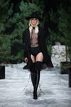 Amoralle lingerie show — Riga Fashion Week SS2022 (looks: black hat, black transparent bodysuit)