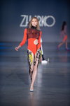 Lena Feofanova. ZHARKO show — Ukrainian Fashion Week noseason sept 2021 (looks: red bodysuit, silver pumps)