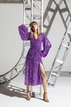 ROTATE AW 21 campaign (looks: violetevening dress with slit, black sandals)