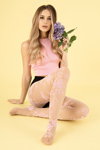 Fiore SS21 lookbook (looks: pink top, white flowerfloral sheer tights)