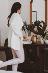 Gabriella 2021 lookbook (looks: white blouse, white tights)