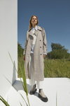 JUST female Spring 2022 campaign (looks: grey checkered trench coat)