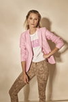 MOS MOSH SS 2021 lookbook (looks: pink blazer, white top with slogan, brown jeans)