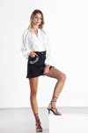 Odi et Amo SS 2021 lookbook (looks: white blouse, black mini skirt, black sandals)