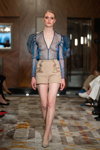 Modenschau von DOBRZANSKA — Riga Fashion Week AW22/23 (Looks: blaue transparente Bluse, hautfarbene Shorts, )