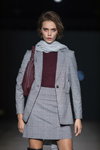 Ivo Nikkolo show — Riga Fashion Week SS23 (looks: grey checkered skirt suit, beetroot top)
