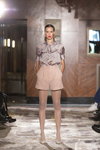 UNATTACHED show — Riga Fashion Week SS23 (looks: nude quilted shorts, nude tights, beige pumps)