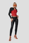 Jitrois SS 23 lookbook (looks: blond hair, red leather top, black leather pants, Sunglasses)