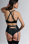 Marlies Dekkers FW 2022 lingerie campaign (looks: black striped briefs, black stockings, black striped garter belt)