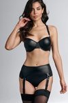 Marlies Dekkers FW 2022 lingerie campaign (looks: black garter belt, black stockings, black leather bra)