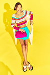 Кампания Primark HS 2022 (наряды и образы: бирюзовая юбка мини, полосатый разноцветный кроп-топ)