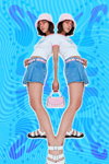 Kampania Primark HS 2022 (ubrania i obraz: dżinsowa spódnica mini błękitna, top biały)