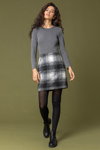 Roman Originals FW 22/23 lookbook (looks: grey jumper, checkered black and white skirt, black tights)