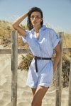 Sara Roka SS 2022 campaign (looks: blue and white Vichy check shirtdress, black belt)