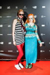 Guests — Riga Fashion Week AW23/24 (looks: mini black and white dress with diamond pattern, red tights, turquoise dress)