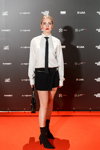 Guests — Riga Fashion Week SS24 (looks: white blouse, black tie, black mini skirt, black lowboots)