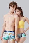 Caber underwear campaign. Part 1 (looks: multicolored underpants, yellow crop top, multicolored briefs)