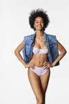 Etam FW 23 lingerie campaign. Part 4 (looks: white guipure bra, white guipure briefs, sky blue vest)
