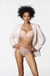 Etam FW 23 lingerie campaign. Part 4 (looks: pink guipure briefs, pink guipure bra, white blazer)