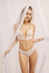 Etam SS23 lingerie campaign. Part 1 (looks: white bra, white briefs, white transparent long gloves)