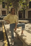 MOS MOSH SS 23 campaign (looks: sky blue jeans, yellow jumper)
