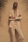 MOS MOSH SS 23 campaign (looks: white pantsuit, nude top)