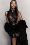 Наоми Кэмпбелл. Кампания PrettyLittleThing by Naomi Campbell (наряды и образы: чёрное коктейльное платье мини)