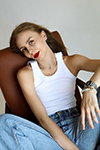 Ira. Photoshoot (looks: white top, sky blue jeans)