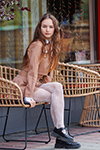 Oksana. Openwork tights photoshoot (looks: white openwork tights, black pumps, nude skirt suit)