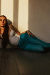 Mariya. Tights photoshoot (looks: turquoise tights, white top)