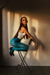 Mariya. Tights photoshoot (looks: turquoise tights, white top)