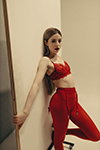 Red 2. Tights photoshoot (looks: red tights, red guipure bra, red lace garter belt)