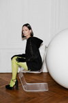 Chantelle X FW 23 lingerie campaign (looks: black pumps, lime tights, black gloves)